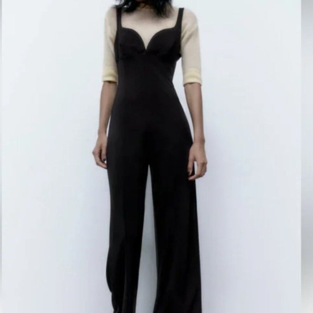 Zara Sweetheart Neckline Black Jumpsuit Size Small